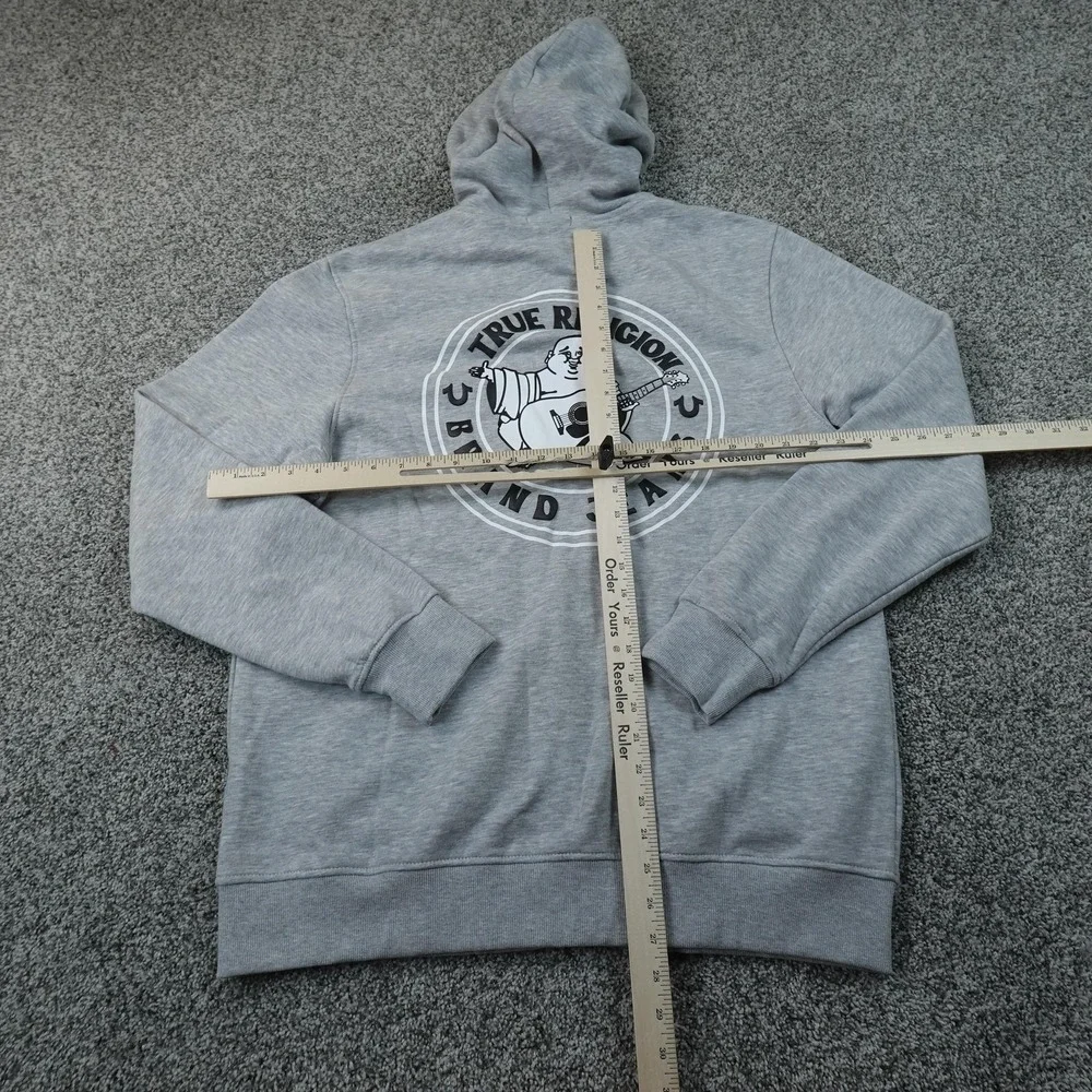 NEW True Religion Hoodie Mens XL Gray Full Zip Fleece Sweatshirt Buddha Jacket